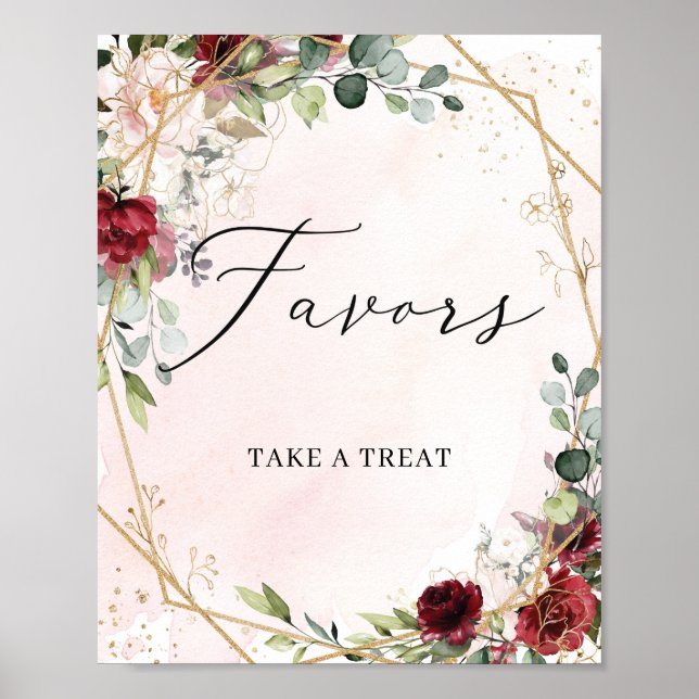 Poster Symbole tendance rouge merlot rouge foncé fleuri o (Devant)