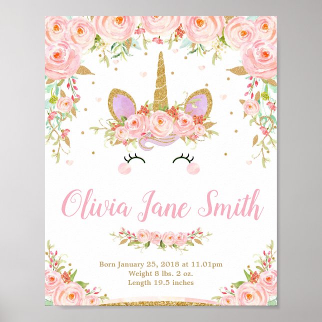 Poster Symbole Unicorn Baby Nursery Bedroom Birth (Devant)
