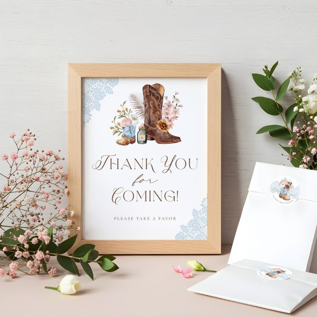 Poster Symbole Wild Western Baby Boy Douche Merci Favor (Wild Western Baby Boy Shower Thank You Favor Sign)