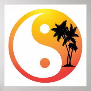 Poster Symbole Yin Yang des palmiers au coucher du soleil