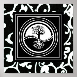 Poster Symbole Yin Yang Tree Harmonie noire blanche