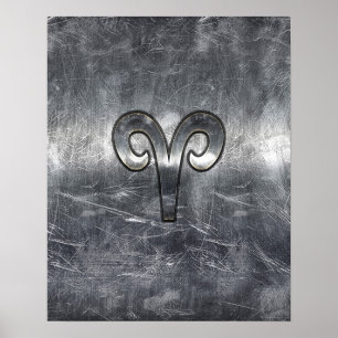 Poster Symbole Zodiac Aries en acier argenté