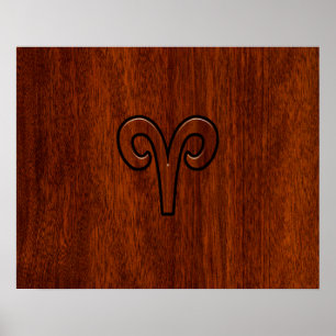 Poster Symbole Zodiaque d'Aries moderne sur l'acajou comm