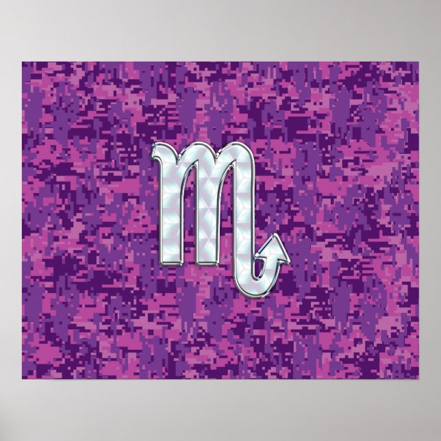 Poster Symbole Zodiaque Scorpio sur Camo numérique rose (Devant)