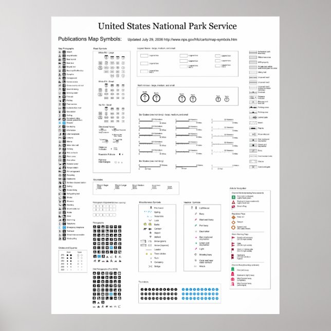 Poster Symboles de carte du service du parc national des  (Devant)