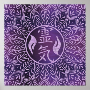 Poster Symboles de Reiki et mains curatives sur la
