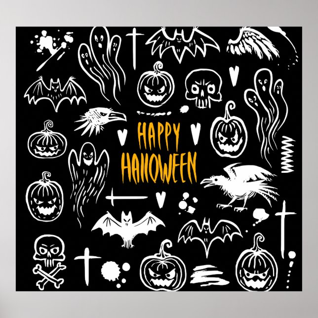 Poster Symboles d'Halloween dessinés à la main, collectio (Devant)