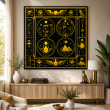 Symboles Égyptiens Anciens Motif Or Noir Luxe