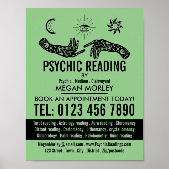 Poster Symboles Mystiques, Lecture Psychique Publicité (Devant)