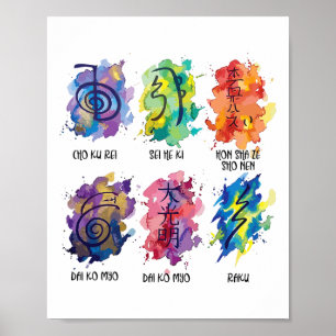 Poster Symboles Reiki Couleur d'Eau