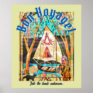 Poster Symbolisme de Bon Voyage Boat Cat Pilgrim