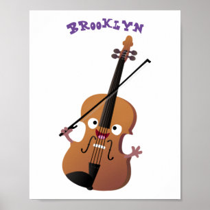 Poster Sympa drôle violon personnage de dessin animé