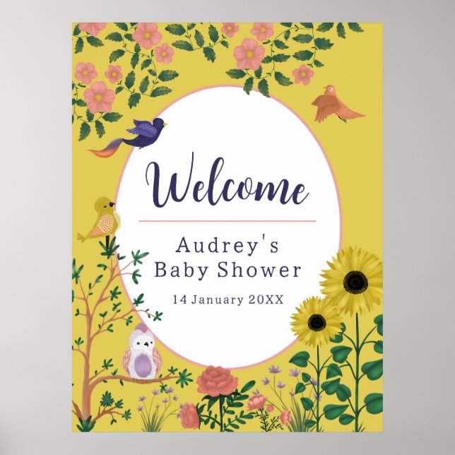 Poster Sympa Floral Jaune Bienvenue sur le panneau Baby s (Devant)