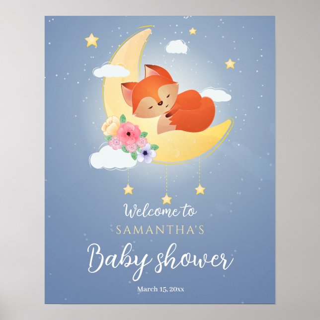 Poster Sympa petit renard baby shower signe de bienvenue (Devant)