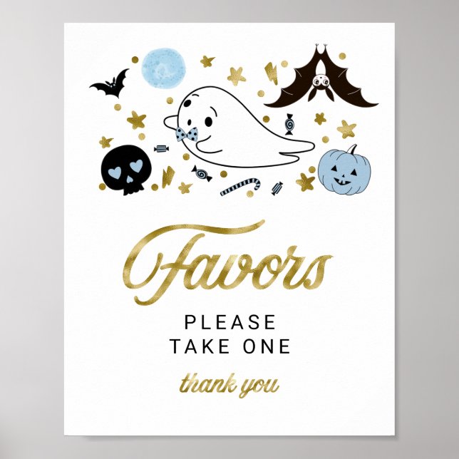 Poster Sympathie Ghost Halloween Garçon Baby shower Faveu (Devant)