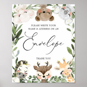 Poster Sympathique Animaux Baby shower Adresse Enveloppe 