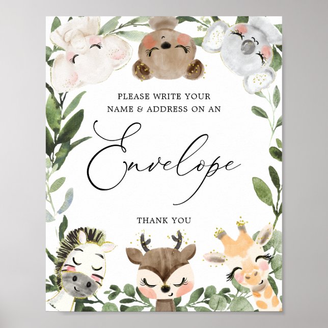 Poster Sympathique Animaux Baby shower Adresse Enveloppe  (Devant)