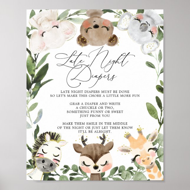 Poster Sympathique Animaux Baby shower Diapeurs de nuit t (Devant)