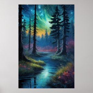 Poster Symphonie cosmique au-dessus de la forêt luxuriant