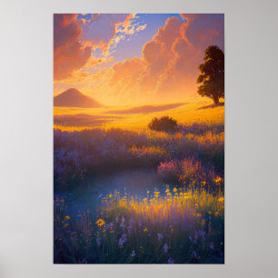 Poster Symphonie de la prairie du coucher du soleil