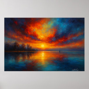Poster Symphonie du Crépuscule - Oiseaux en Vol au Crépus