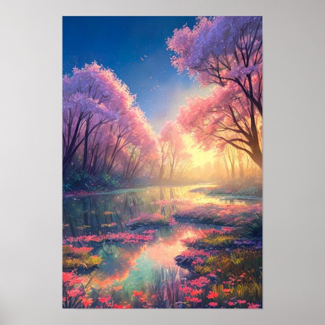 Poster Symphonie rose fascinante dans le marais (Devant)