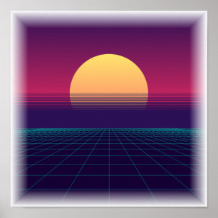 Poster Synthwave Grille - Esthétique Rétro 80