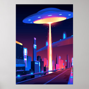 Poster Synthwave Neon City : OVNI