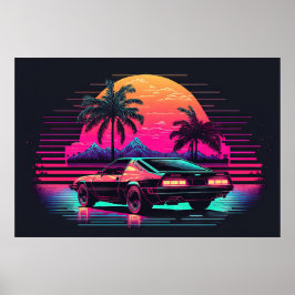 Poster Synthwave Summit : Course au coucher du soleil