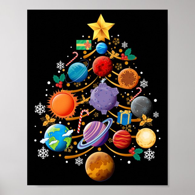 Poster Système solaire Planètes Arbre de Noël Astronomie  (Devant)