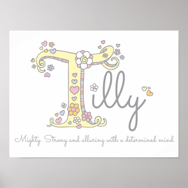 Poster T pour la lettre monogramme Tilly nom de l'art (Devant)