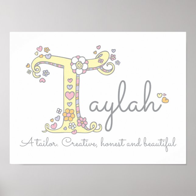 Poster T pour Taylah monogramme lettre nom de l'art signi (Devant)