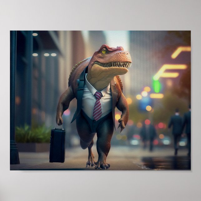 Poster T-Rex dans la ville (Devant)