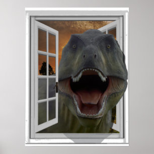 Poster T-Rex Dinosaur 3D Image Effet Faux Fenêtre