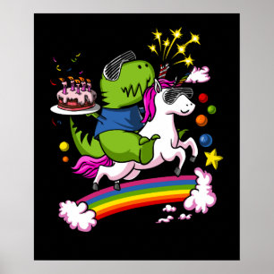 Poster T-Rex Dinosaur équitation Unicorn Anniversaire