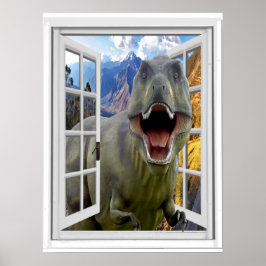 Poster T-Rex Dinosaur Fausse Fenêtre d'image