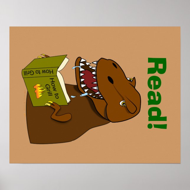 Poster T Rex Dinosaur Lecture Funny School (Devant)