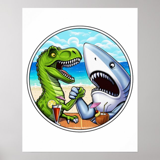 Poster T-Rex Dinosaur Lutte contre les bras de requin (Devant)