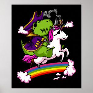 Poster T-Rex Dinosaur Pirate marin équitation Unicorn