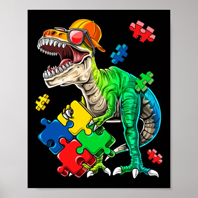 Poster T Rex Dinosaur Sensibilisation sur l'autisme Puzzl (Devant)