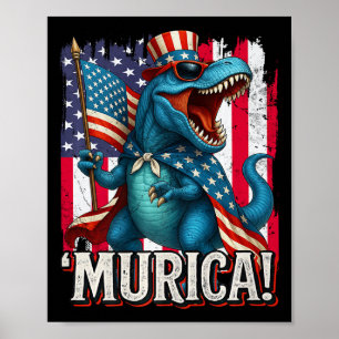 Poster T-Rex Dinosaure Murica 4 Juillet Drapeau Américain