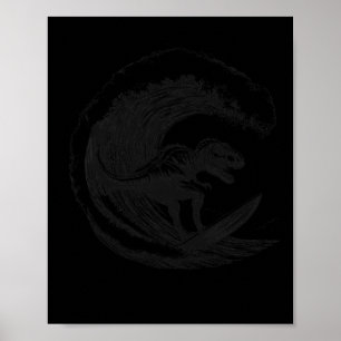 Poster T-rex Dinosaure Surfant Surf Planche de Surf Surfi