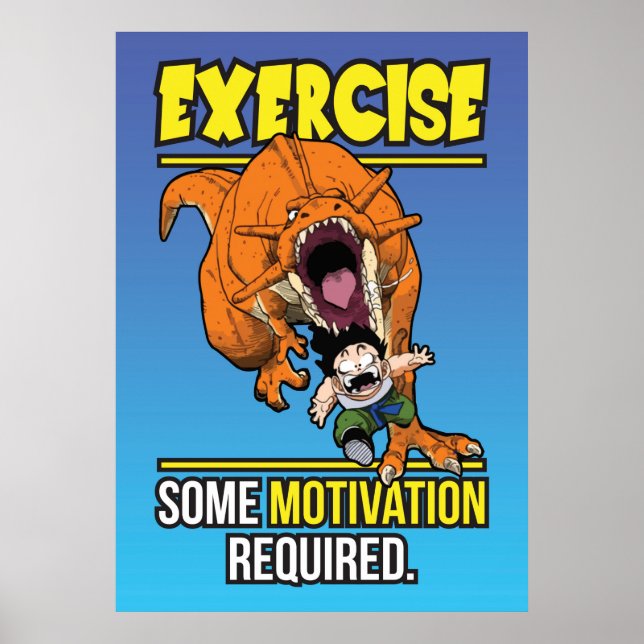 Poster T-Rex Exercise Motivation - Drôle Anime Gym (Devant)