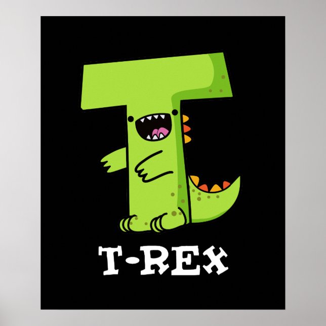 Poster T-Rex Funny Alphabet Dinosaure Pun Dark BG (Devant)