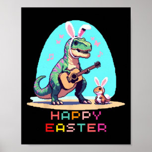 Poster T-rex Joyeux Oeufs de Pâques Retro Pixel Vintage A