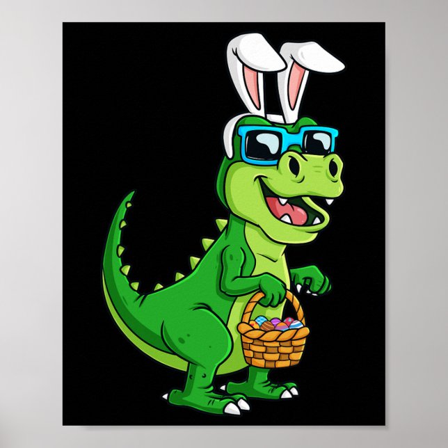 Poster T Rex Lapin De Pâques Avec Panier Oeufs Dinosaure  (Devant)