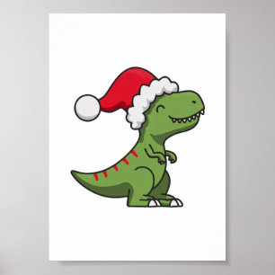 Poster T-Rex mignon avec chapeau de Père Noël – Dino de N