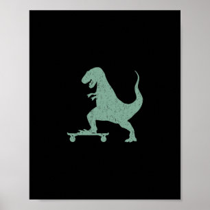 Poster T-rex sur un skateboard Grunge dinosaure qui fait