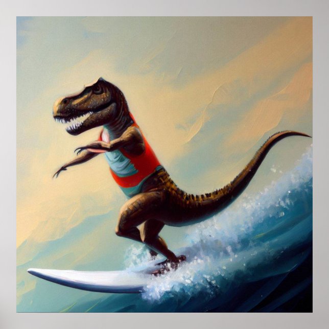 Poster T Rex Surfing (Devant)
