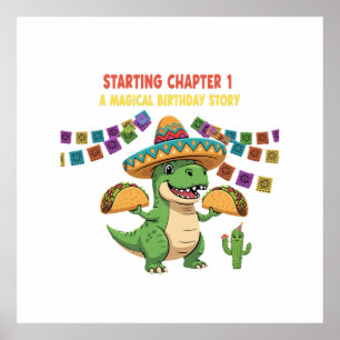 Poster T-Rex Taco Fiesta 1er Anniversaire   Nouveau Chapi
